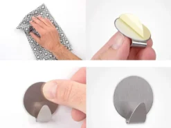 Självhäftande väggkrokar rostfritt stål 4-pack silver 4 x 3,5 cm