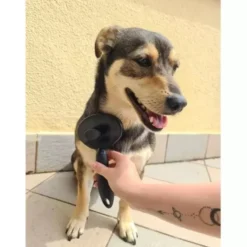 Självrengörande pälsborste med knapp för hund, katt och kanin svart