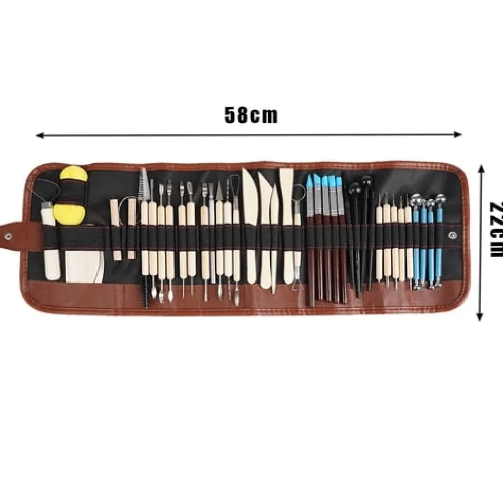 Skulpteringsverktyg för lera 40 delar XXL-set med rullväska 58x22 cm