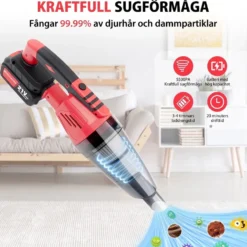 Sladdlös handdammsugare 2-i-1 med 2 batterier – 5500 Pa, HEPA, LED