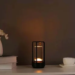 Sladdlös LED Lampa - Uppladdningsbar Bordslampa i Metall Lykta Svart