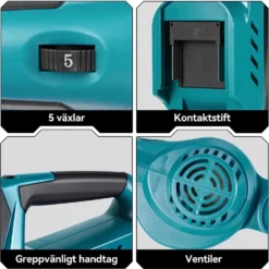 Sladdlös lövblåsare 21V borstlös med 2 batterier - 180 m/s luftström - 5 hastighetslägen - Laddare ingår
