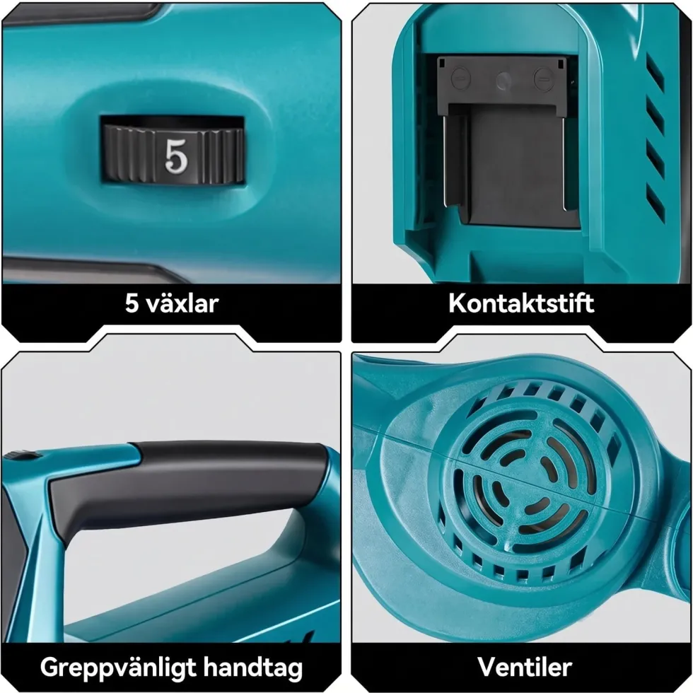 Sladdlös lövblåsare 21V borstlös med 2 batterier - 180 m/s luftström - 5 hastighetslägen - Laddare ingår