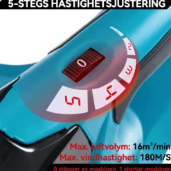 Sladdlös lövblåsare 21V borstlös med 2 batterier - 180 m/s luftström - 5 hastighetslägen - Laddare ingår