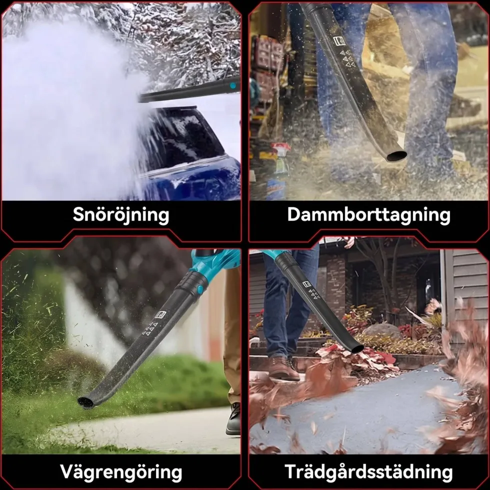 Sladdlös lövblåsare 21V borstlös med 2 batterier - 180 m/s luftström - 5 hastighetslägen - Laddare ingår