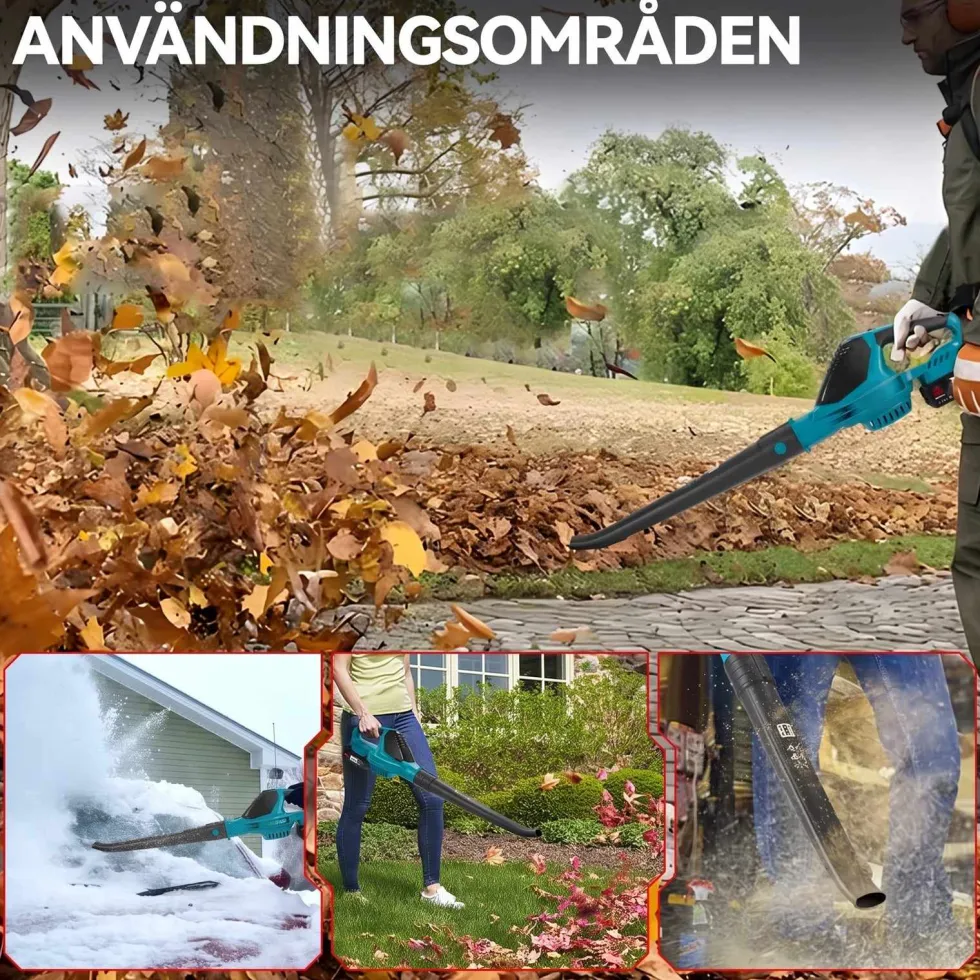 Sladdlös lövblåsare 21V borstlös med 2 batterier - 180 m/s luftström - 5 hastighetslägen - Laddare ingår