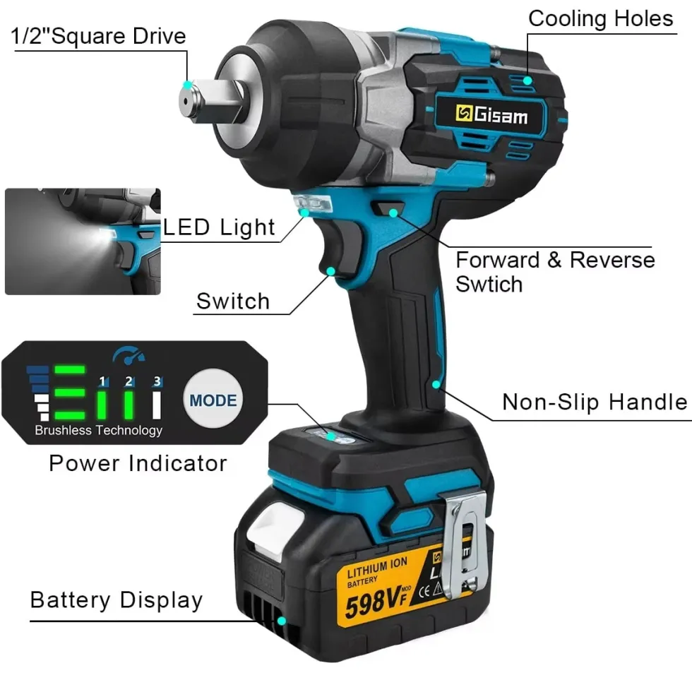 Slagskruvdragare 2800Nm 1/2" Borstlös– Kompatibel med Makita 18V Batteri – Batteridriven Mutterdragare för Däckbyte