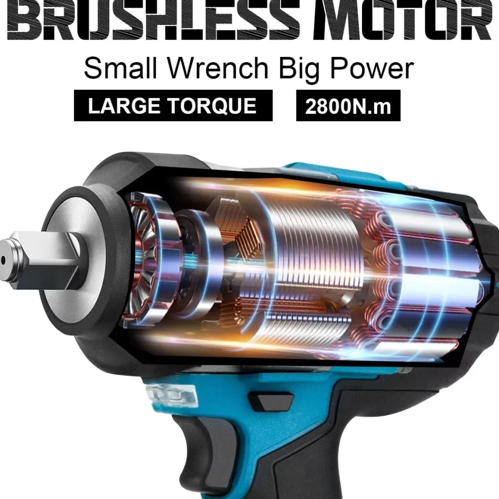 Slagskruvdragare 2800Nm 1/2" Borstlös– Kompatibel med Makita 18V Batteri – Batteridriven Mutterdragare för Däckbyte