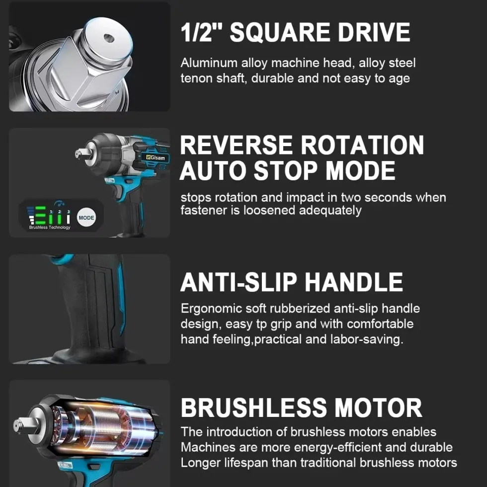 Slagskruvdragare 2800Nm 1/2" Borstlös– Kompatibel med Makita 18V Batteri – Batteridriven Mutterdragare för Däckbyte