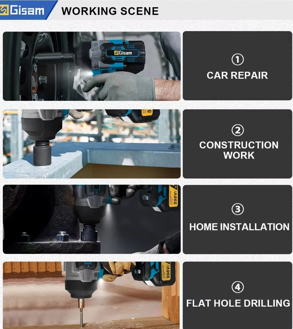 Slagskruvdragare 2800Nm 1/2" Borstlös– Kompatibel med Makita 18V Batteri – Batteridriven Mutterdragare för Däckbyte