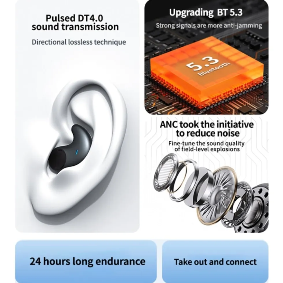 Sömn Hörlurar In ear att sova med Bluetooth Headphones - Svart
