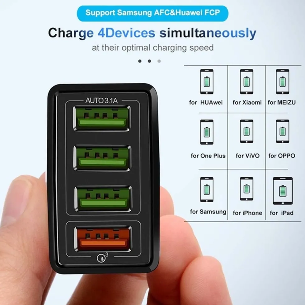 Snabbladdare 4x USB Quick Charge 3.0 3.1A Vit