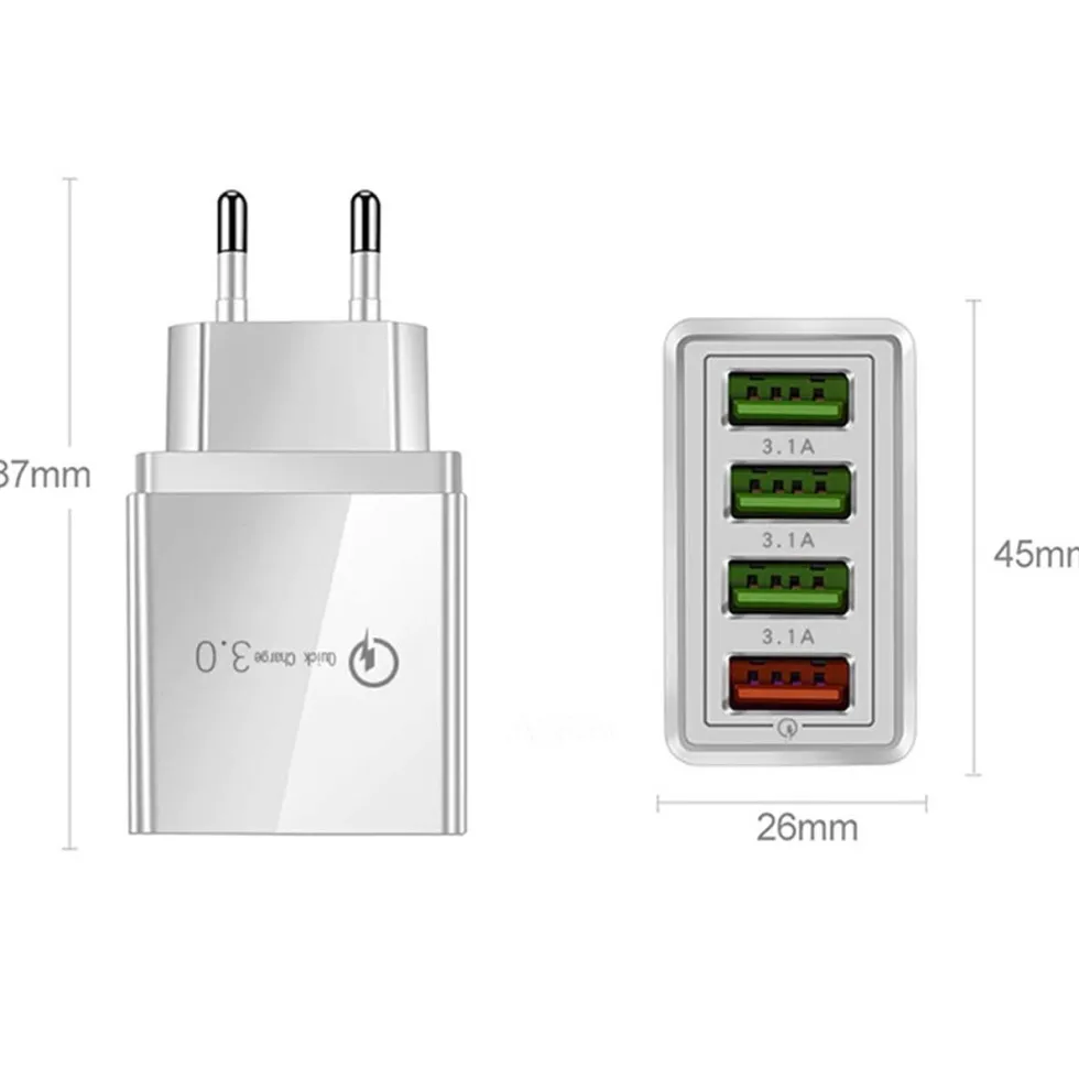 Snabbladdare 4x USB Quick Charge 3.0 3.1A Vit