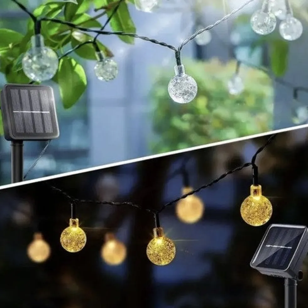 Solcellsdriven LED-ljusslinga 100 bollar varmvit 11,6 m IP44