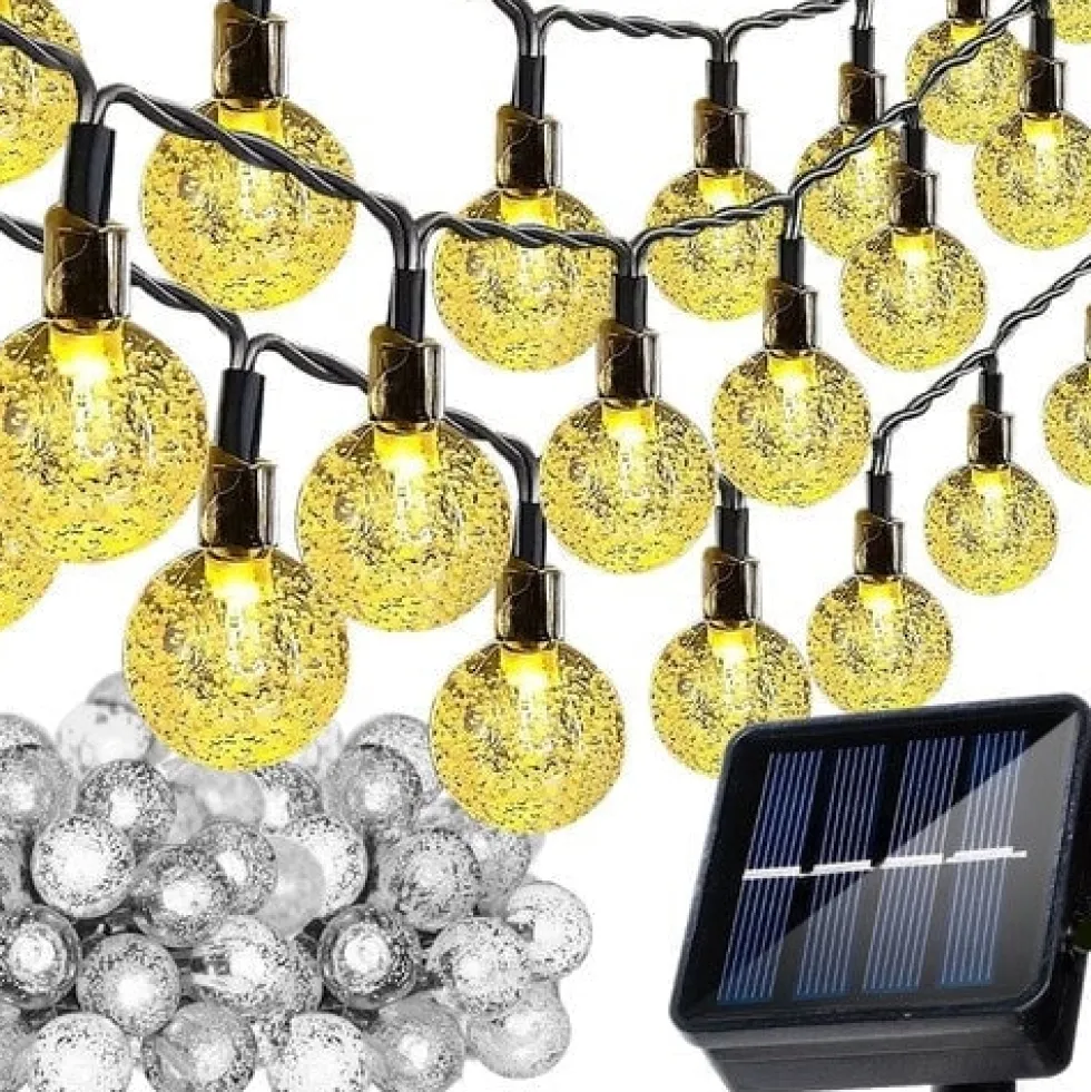 Solcellsdriven LED-ljusslinga 100 bollar varmvit 11,6 m IP44