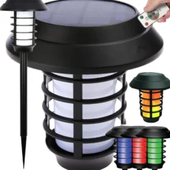 Solcellsdriven trädgårdslampa med RGB och fjärrkontroll