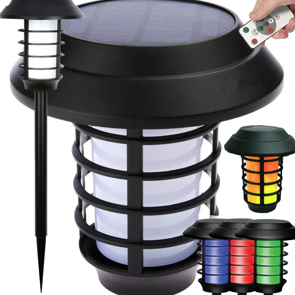 Solcellsdriven trädgårdslampa med RGB och fjärrkontroll