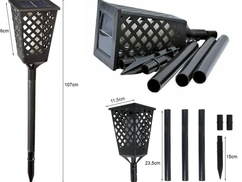 Solcellsfackla LED med flamljus och skymningssensor IP65 59–107 cm