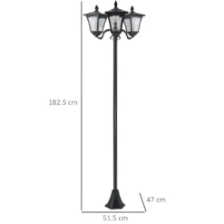 Solcellslampa för trädgård, 3 LED, klassisk utomhusgolvlampa, IP44, 51,5x47x182,5cm