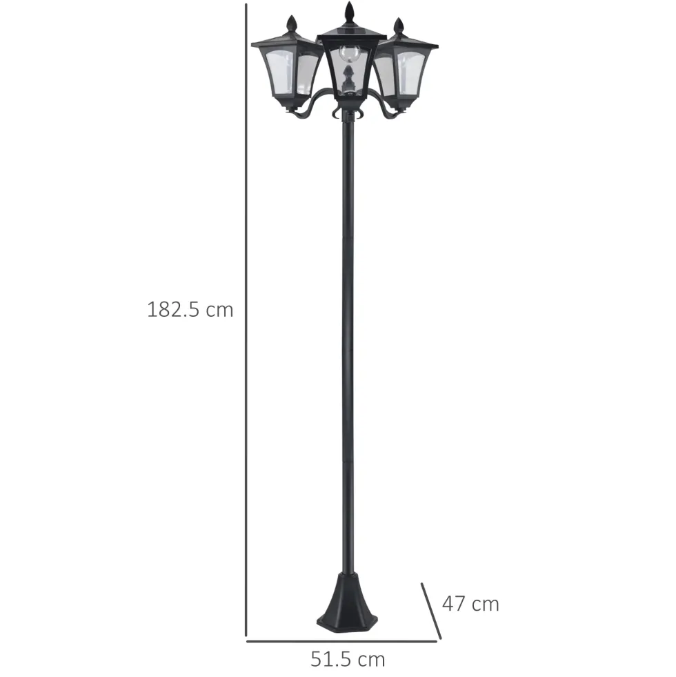 Solcellslampa för trädgård, 3 LED, klassisk utomhusgolvlampa, IP44, 51,5x47x182,5cm