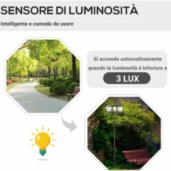 Solcellslampa för trädgård, 3 LED, klassisk utomhusgolvlampa, IP44, 51,5x47x182,5cm
