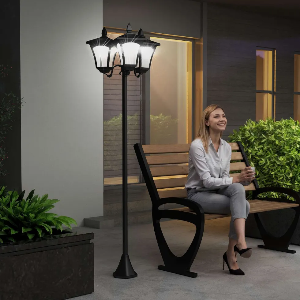 Solcellslampa för trädgård, 3 LED, klassisk utomhusgolvlampa, IP44, 51,5x47x182,5cm