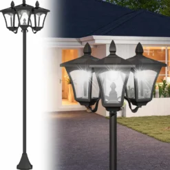 Solcellslampa för trädgård, 3 LED, klassisk utomhusgolvlampa, IP44, 51,5x47x182,5cm
