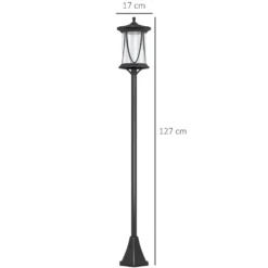 Solcellslampa för utomhusbruk, LED-trädgårdslampa med på/av-brytare, 17 x 17 x 127 cm, svart