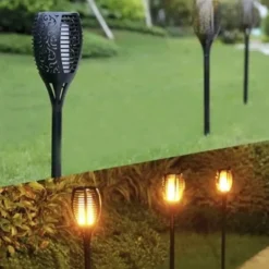 Solcellslampa trädgårdsfackla LED 12 st varmvit flammeffekt 51 cm