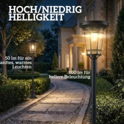 Solcellslykta 2-delat set golvlampa 180 cm höjdjusterbar med 2 ljusstyrkelägen ljussensorbrytare, IP44