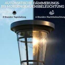 Solcellslykta 2-delat set golvlampa 180 cm höjdjusterbar med 2 ljusstyrkelägen ljussensorbrytare, IP44