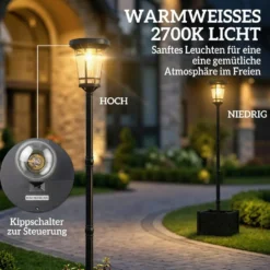 Solcellslykta Golvlampa med Blomkruka 195cm Utomhusträdgårdslykta med 2 ljusstyrkenivåer Ljuskontrollströmbrytare IP44
