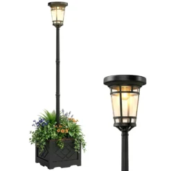 Solcellslykta Golvlampa med Blomkruka 195cm Utomhusträdgårdslykta med 2 ljusstyrkenivåer Ljuskontrollströmbrytare IP44