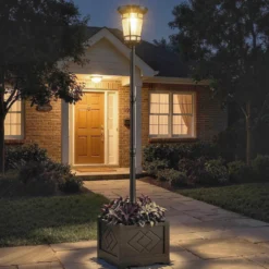 Solcellslykta Golvlampa med Blomkruka 195cm Utomhusträdgårdslykta med 2 ljusstyrkenivåer Ljuskontrollströmbrytare IP44