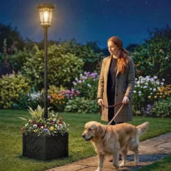 Solcellslykta Golvlampa med Blomkruka 195cm Utomhusträdgårdslykta med 2 ljusstyrkenivåer Ljuskontrollströmbrytare IP44