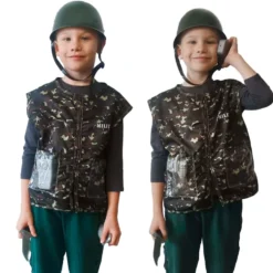 Soldatkostym barn kamouflage set med väst, hjälm och tillbehör 3-8 år