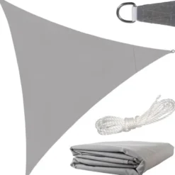 Solsegel trekant 3x3x3 m grå polyester 120 g/m² inkl 4 snören