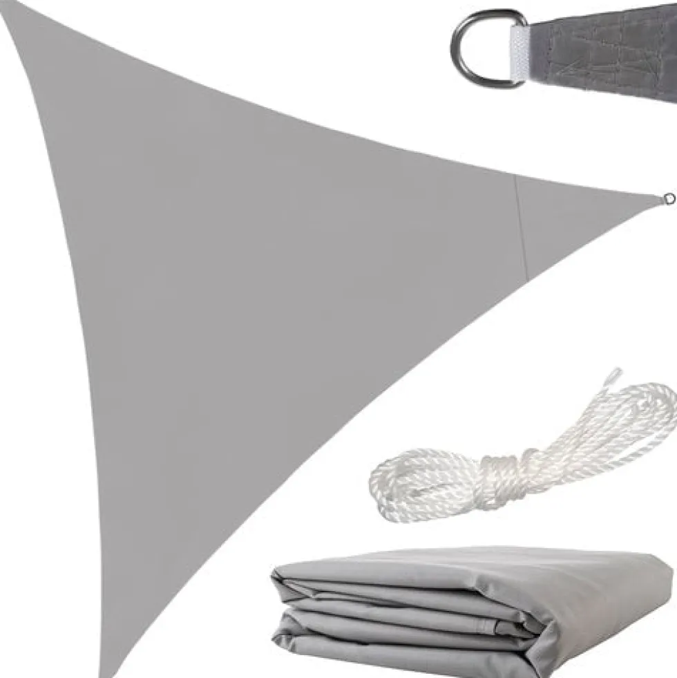Solsegel trekant 3x3x3 m grå polyester 120 g/m² inkl 4 snören