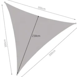 Solsegel trekant 3x3x3 m grå polyester 120 g/m² inkl 4 snören