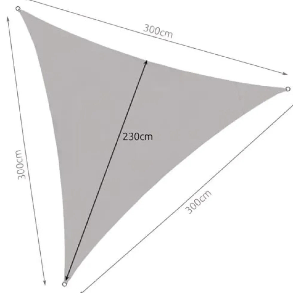Solsegel trekant 3x3x3 m grå polyester 120 g/m² inkl 4 snören