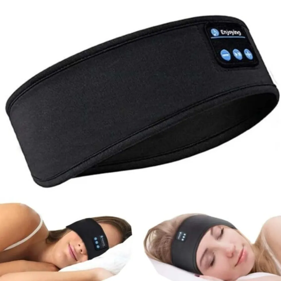 Sovhörlurar - Pannband & Ögonmask med Bluetooth Hörlurar Svart