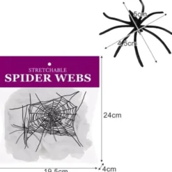 Spindelnät Halloween-dekoration 60 g vit med 2 spindlar, täcker 2,5 m²