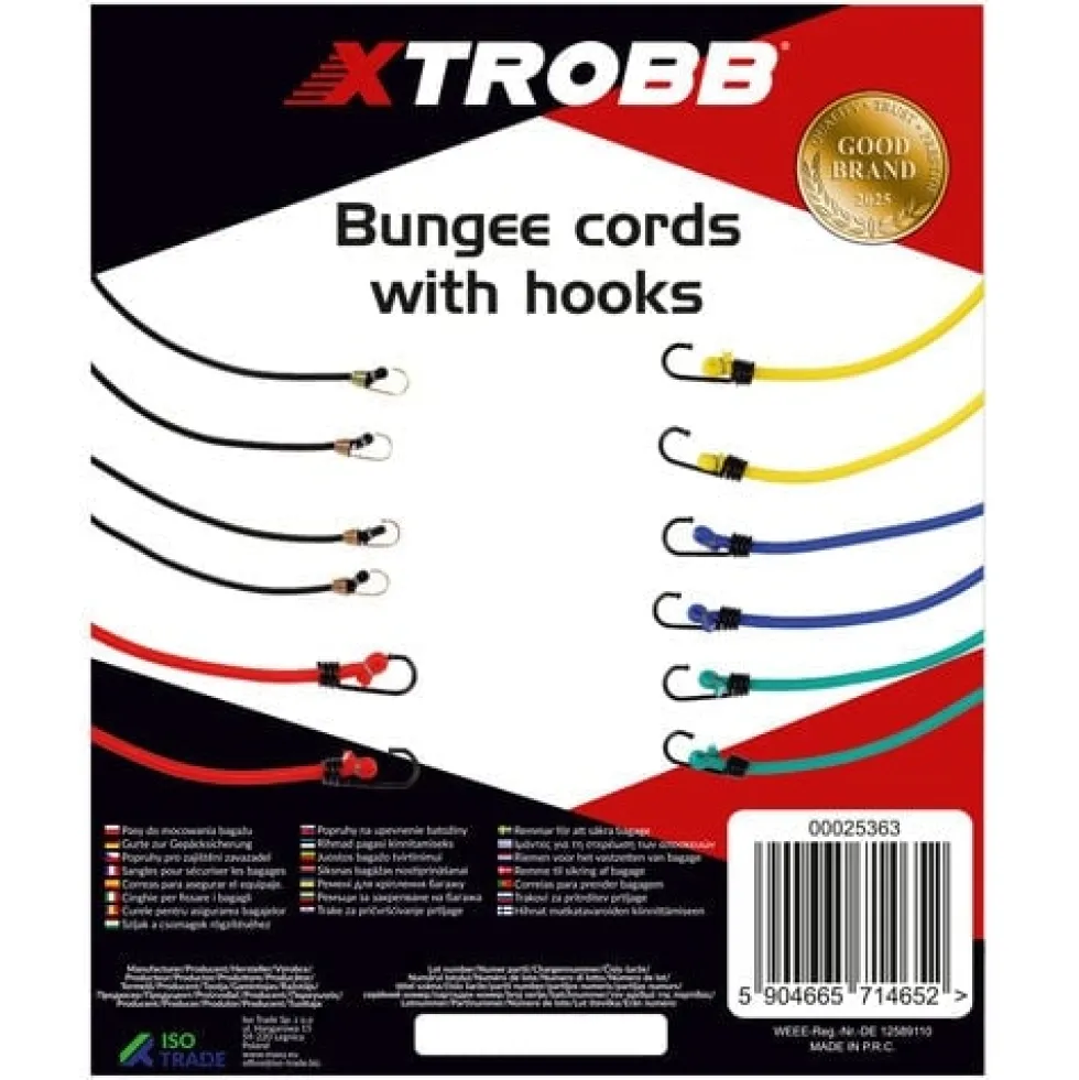 Spännband gummiband med krokar 12-pack PP-belagd latex, förvaringspåse