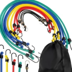 Spännband gummiband med krokar 12-pack PP-belagd latex, förvaringspåse