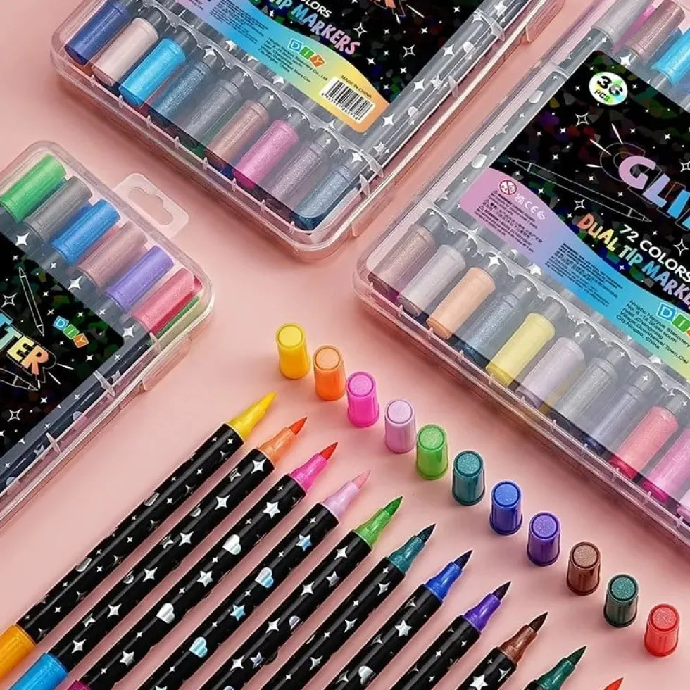24st Dual Tip Glitter Målarpennor 48 Färger Akryl