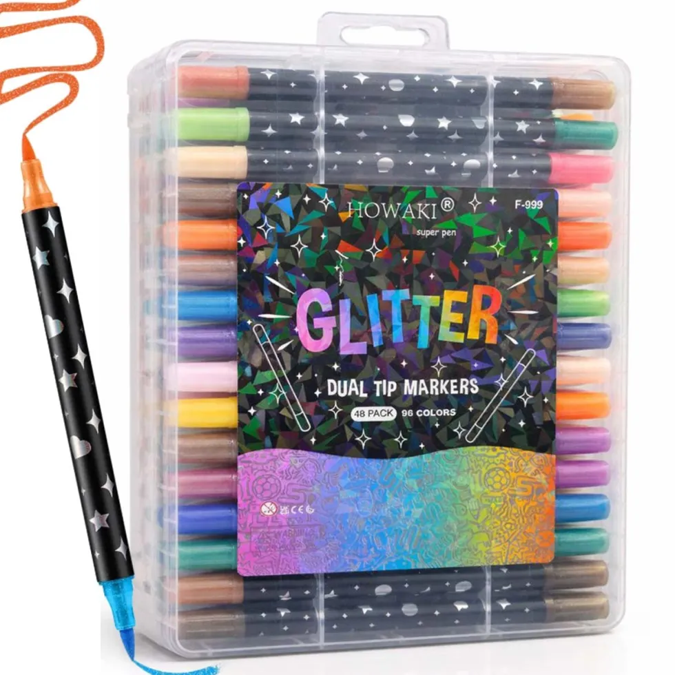 48st Dubbelsidiga Glitter Färgpennor 96 Färger Akryl Målarpennor