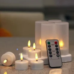 12 st laddningsbara LED-värmeljus med fjärrkontroll och timer – fladdrande värme ljus för Halloween, jul och festdekorationer