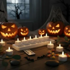 12 st laddningsbara LED-värmeljus med fjärrkontroll och timer – fladdrande värme ljus för Halloween, jul och festdekorationer