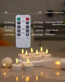 12 st laddningsbara LED-värmeljus med fjärrkontroll och timer – fladdrande värme ljus för Halloween, jul och festdekorationer