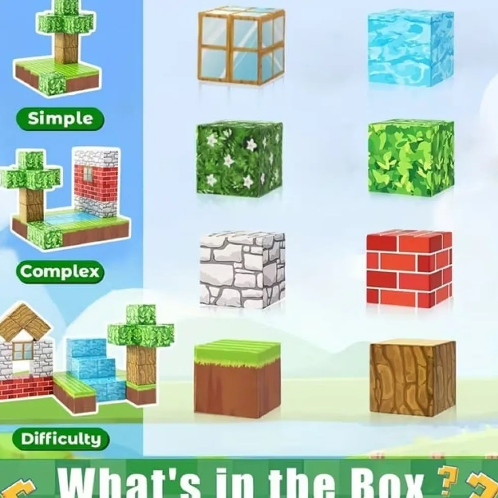 100st Magnetiska Byggklossar - Leksakspresent för Barn -lek som Minecraft eller Roblox Magnetiska byggklossar för barn - DIY monteringsleksak för kreativ lek och presenter
